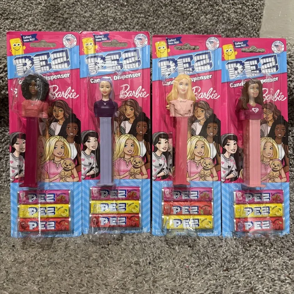 BARBIE Pez Dispensers‎ 2024 Lot Of 4 Blond/Black/brunet/purple Hair Barbie